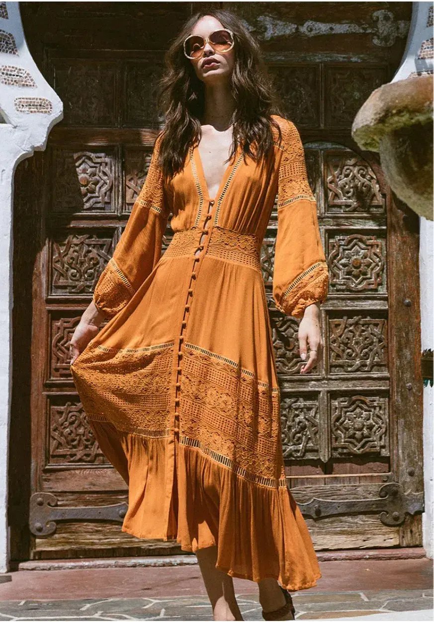 Spell Olivia Luxe Lace Midi Dress Maple Size XS photo 3