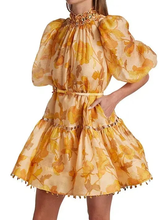 Zimmermann Tempo Trim Rouleau Mini Dress Gold Peonies Size 3 photo 2