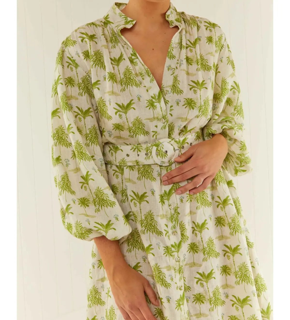 Palm Noosa Noddy Belted Shirt Dress in Green Palms Size 10 photo 4