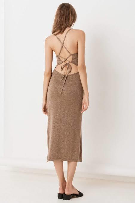 Spell Petra Metallic Knit Dress Brown Size 8 photo 3
