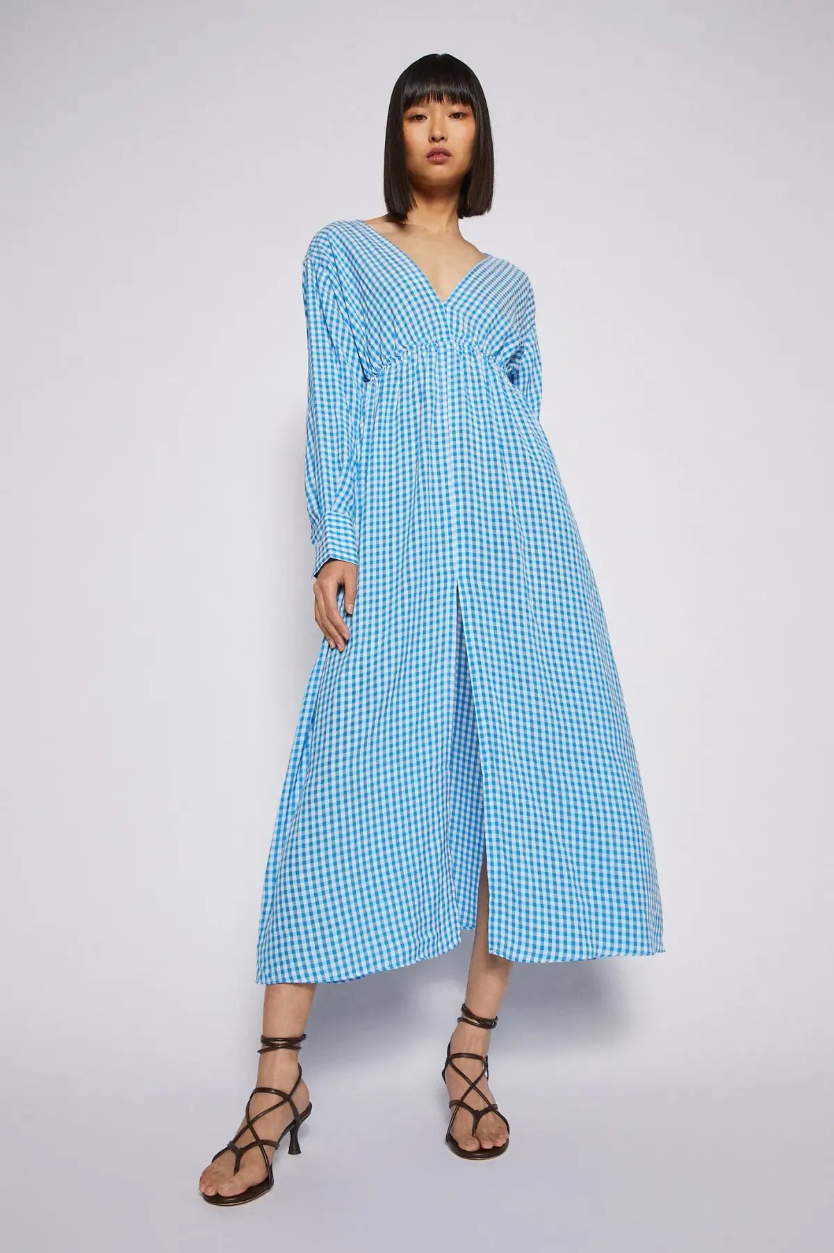 Scanlan Theodore Gingham V Neck Dress Aqua Blue Size AU 6 photo 2