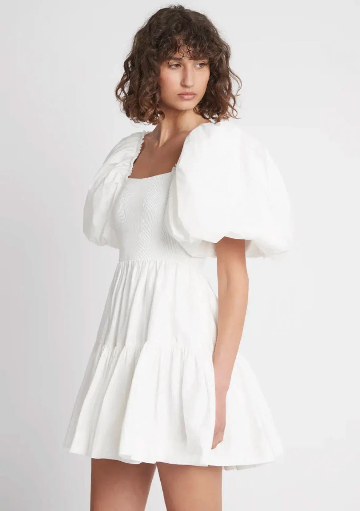 Aje Casa Puff Sleeve Mini Knit Dress White Size 14 photo 3