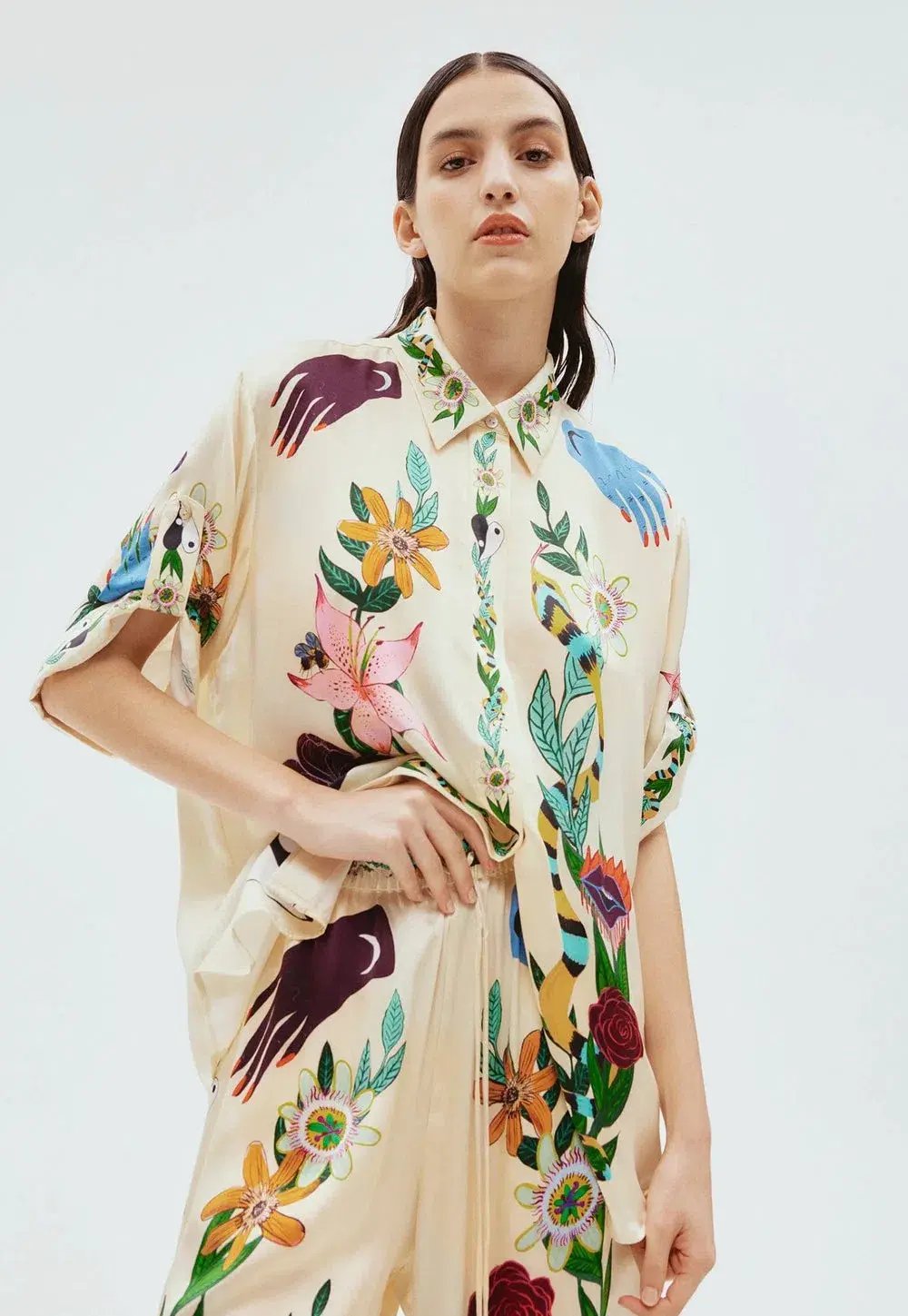 Alemais Meagan Silk Pant Size 10 And Oversized Shirt Size 8 Set Print photo 2