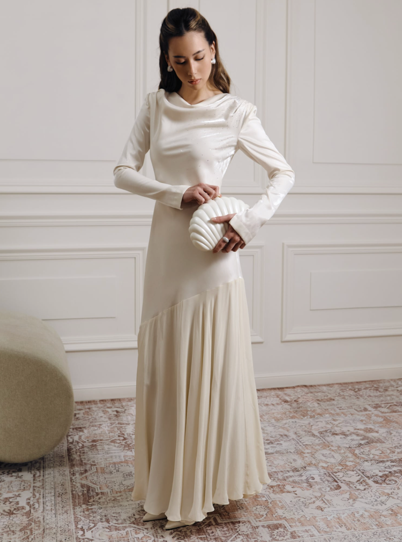 FITTED SATIN RHINESTONE MAXI DRESS BY LICHI CREAM photo 3