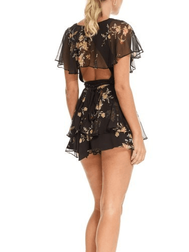 Zimmermann Maples Wrap Playsuit Black Bird Floral Size 6 photo 4