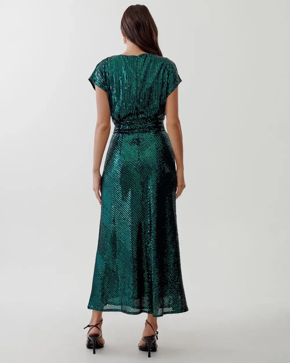 Tussah Selia Boat Neck Midi Dress Emerald Green Sequin Size 10 photo 3