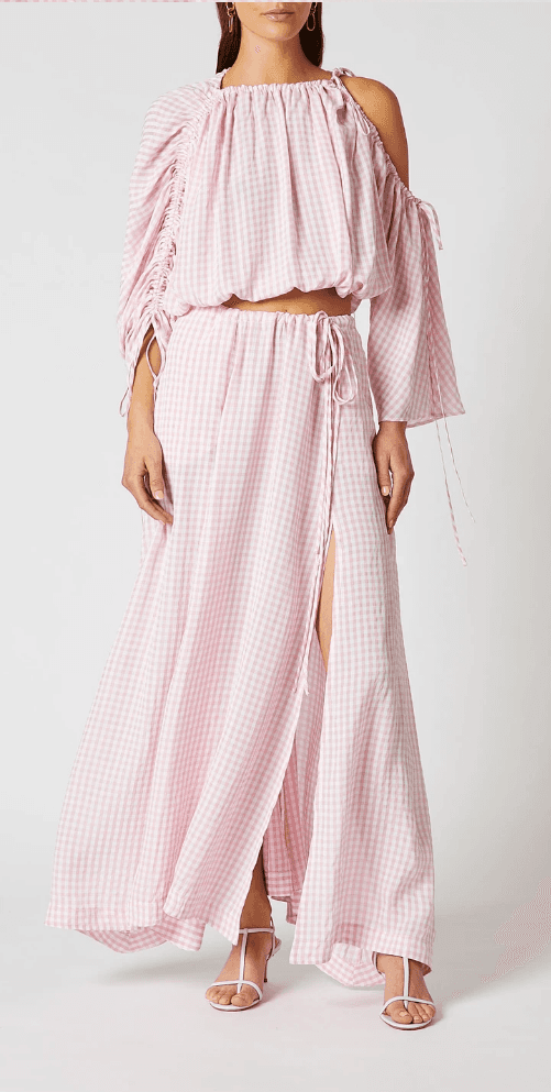 Scanlan Theodore Gingham Drawcord Top and Skirt Set Pink Size 10 photo 4