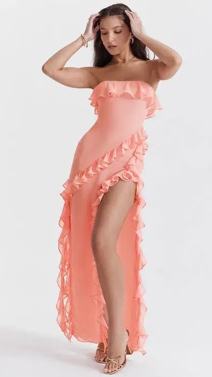 House of CB Sarina Ruffle Maxi Dress Pink Size S photo 2