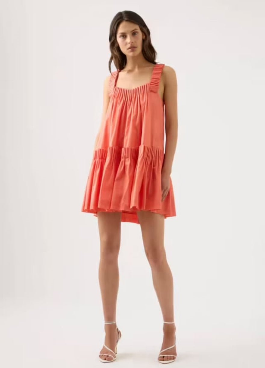 Aje Cecilia Smock Mini Dress in Coral photo 2