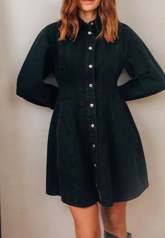 Scanlan Theodore Black Denim Cocoon Sleeve Mini Dress Size 10 photo 2