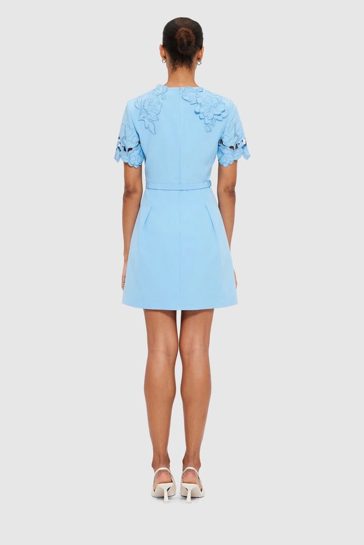 LEO LIN AURÉLIE APPLIQUÉ SHORT SLEEVE MINI DRESS - CORNFLOWER BLUE photo 3