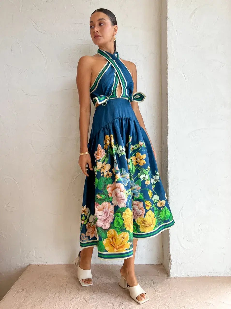 Alemais Lyla Halter Neck Midi Dress Floral Size 10 photo 3
