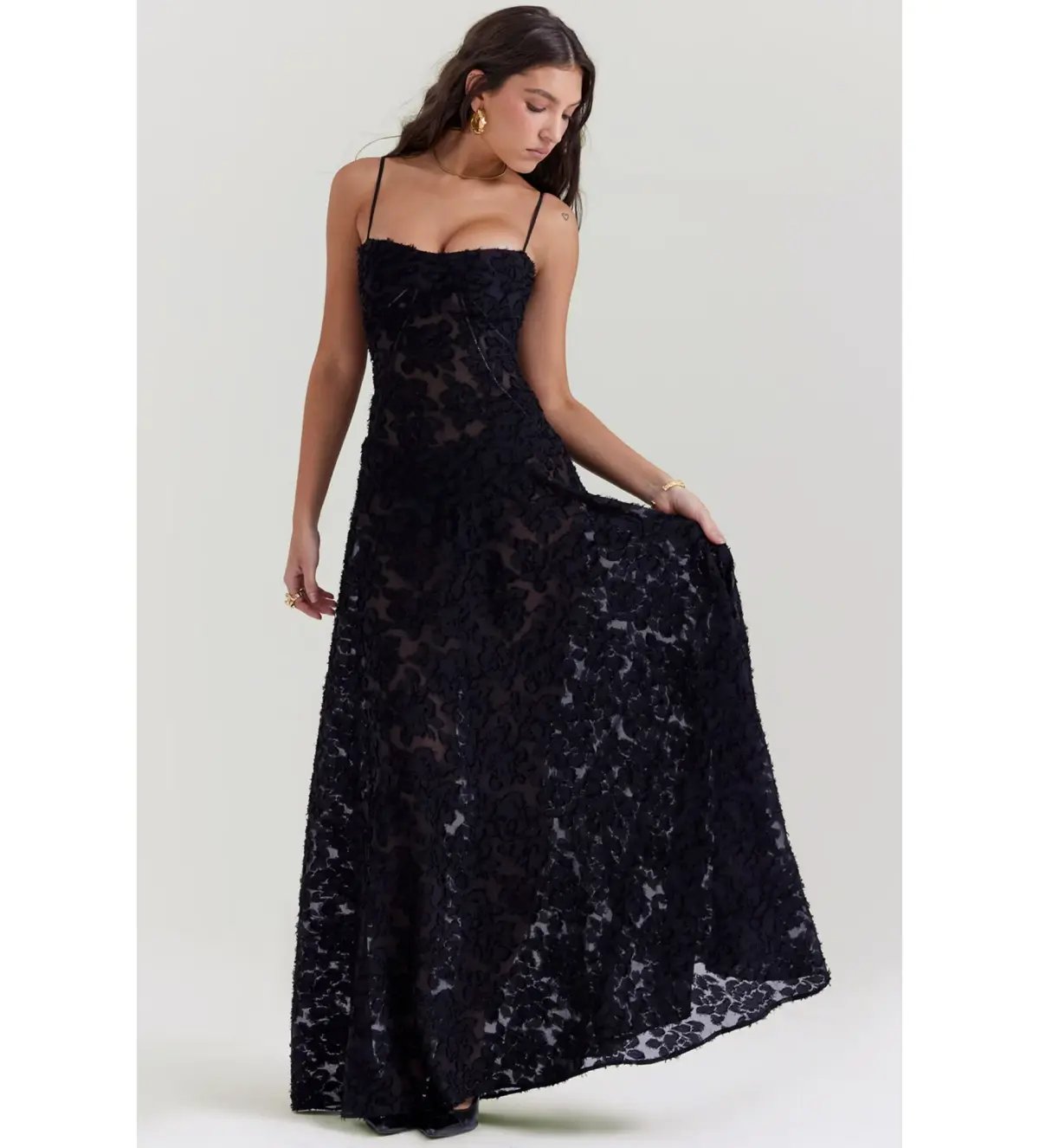 House of CB Seren Floral Lace Back Maxi Dress Black Size XS / AU 6 photo 2