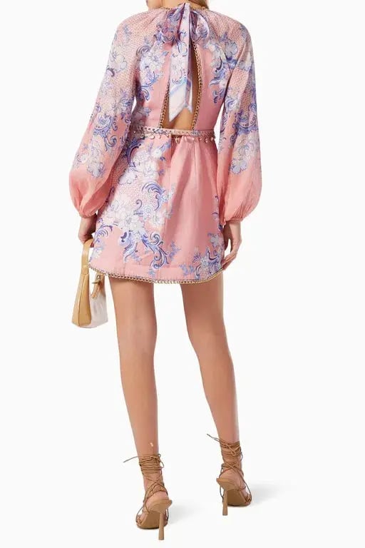 Zimmermann Postcard Mini Dress Swirl Floral Coral Size 1/Au 10 photo 3