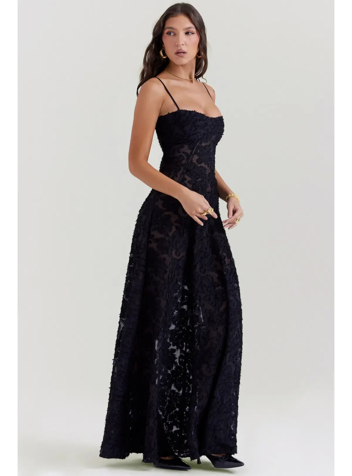 House Of CB Seren Lace Back Maxi Dress Black Floral Size M / AU 10 photo 3