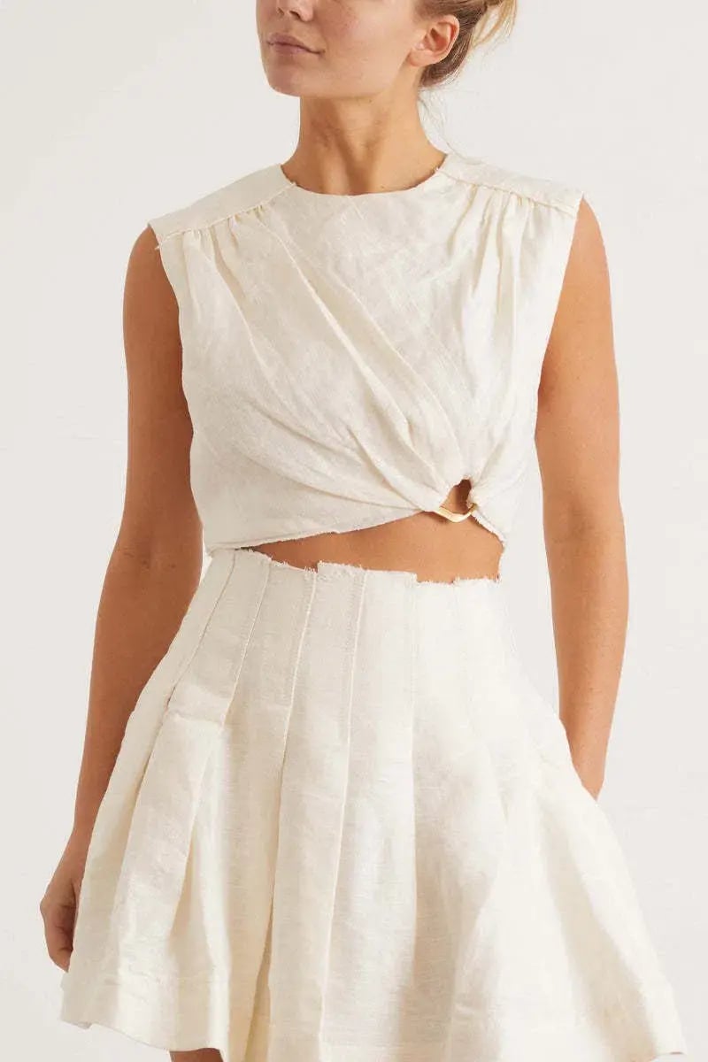 Aje Byblos Ring Cropped Top and Mini Skirt Set Ivory Size 10 / M photo 2
