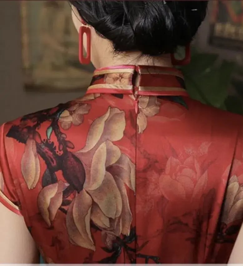 Beth & Brian Qipao 19 Mome Silk High End Long Qipao Mulberry Floral Size M / Au 8 photo 4