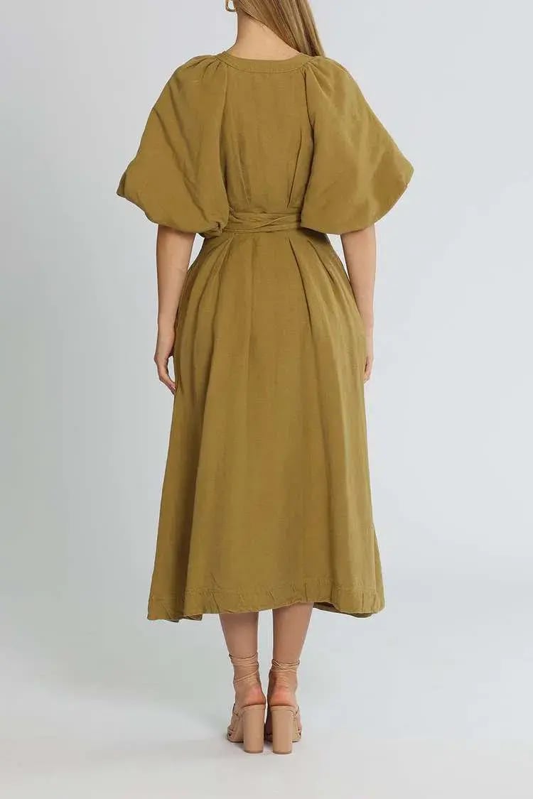Aje Evermore Midi Dress Olive Green Size 8 photo 3