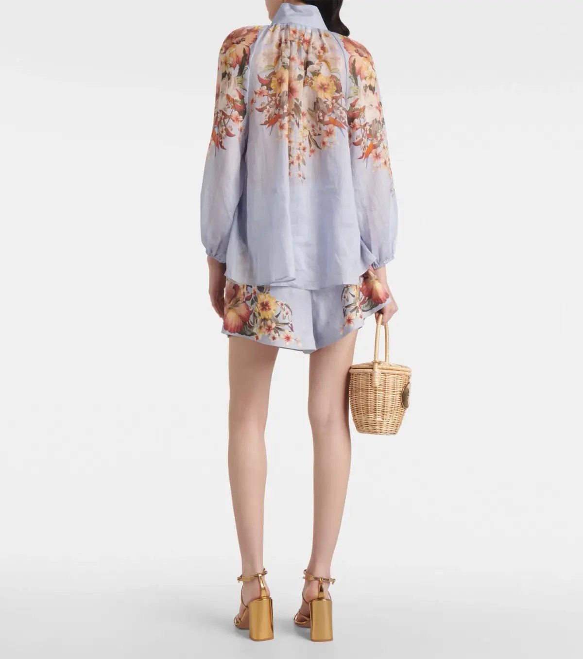 Zimmermann Lexi Billow Blouse & Tuck Short in Blue Palm Size 0 / AU 8 photo 2