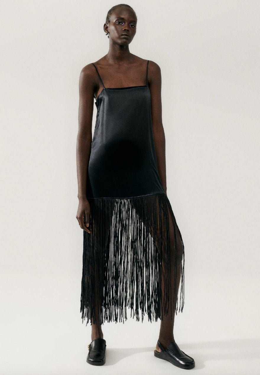 Silk Laundry Fringe Dress Black photo 2
