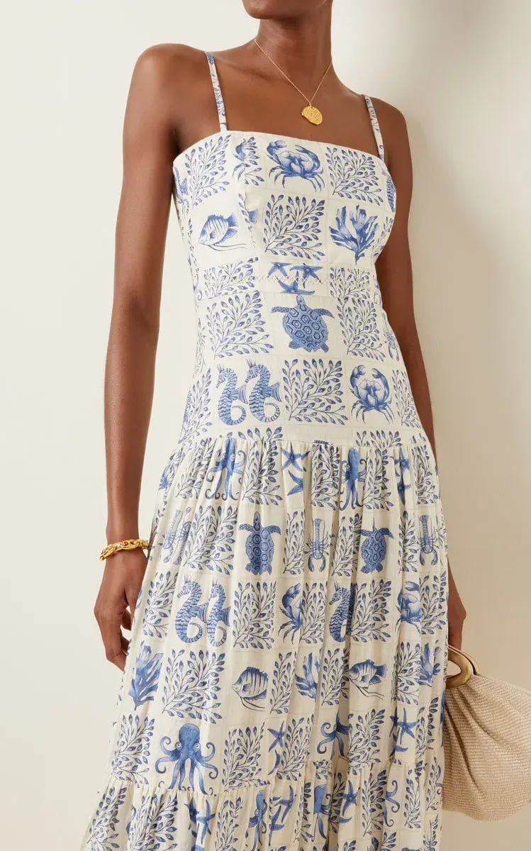 Agua by Agua Bendita Lima Tiered Printed Linen Maxi Dress in Print Size 8 photo 2