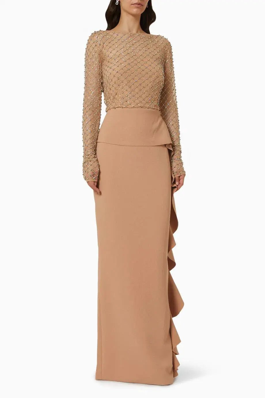 Rachel Gilbert Estelle Ruffle Gown Nude Size AU 18 photo 4