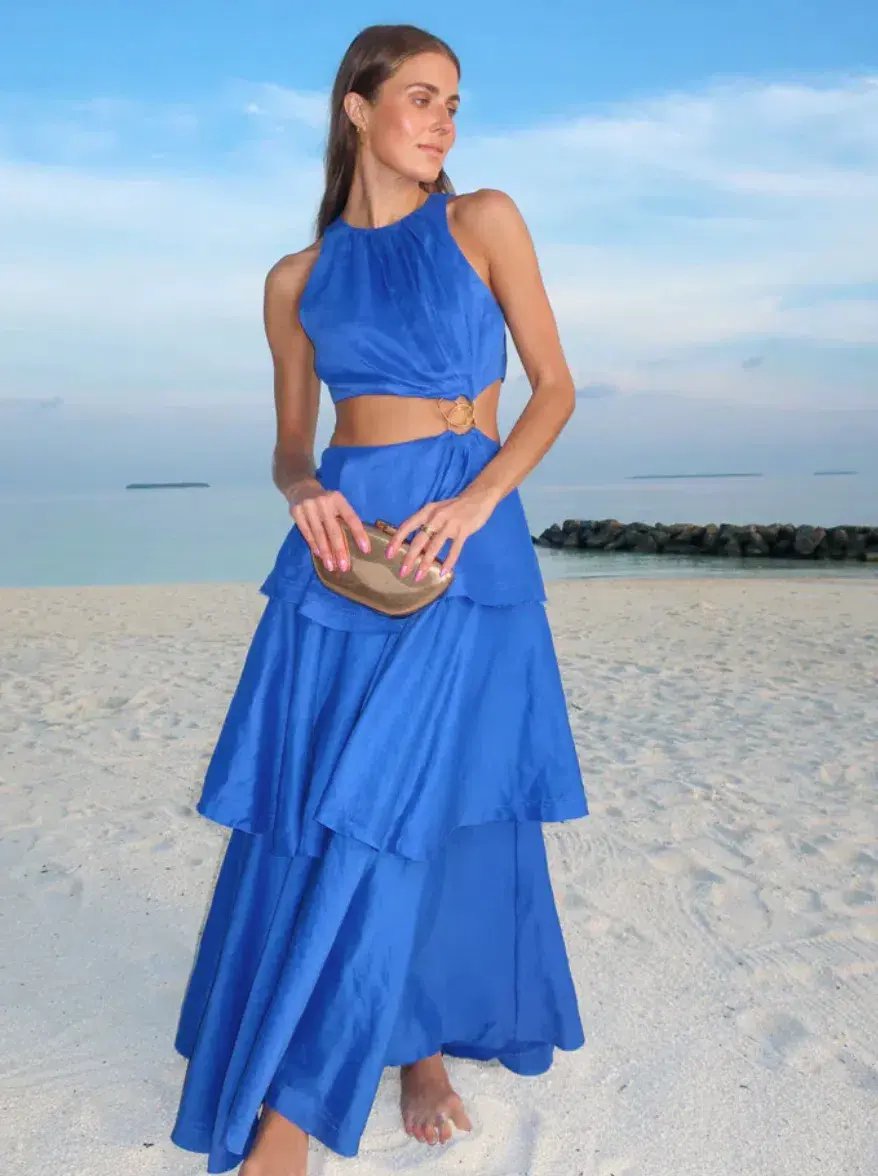 Aje Wave Cut Out Ring Midi Dress Marine Blue Size 8 photo 4