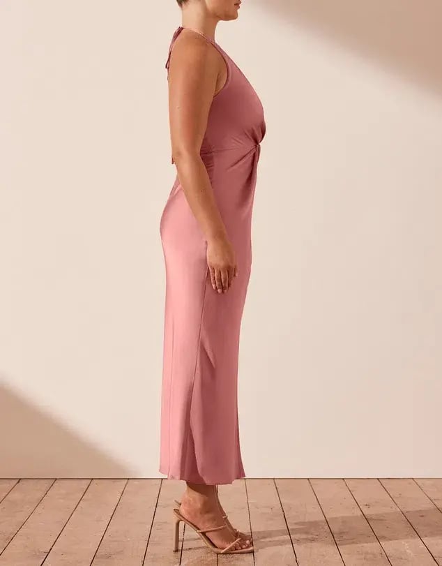 Shona Joy Luxe Twist Front Halter Midi Dress Pink Size 16 photo 4