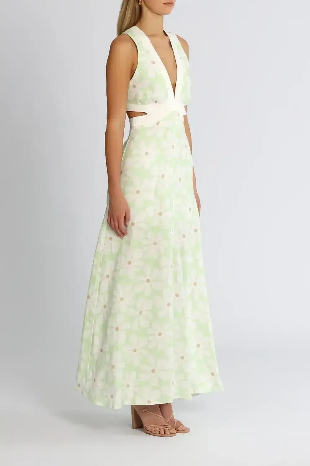 By Johnny Fleur Tie Back Midi Dress Green Print Size 8 photo 2