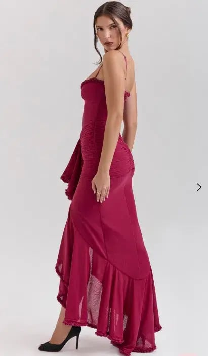 House of CB Gabbi Ruffled Front Gown Wine Size 10 photo 4