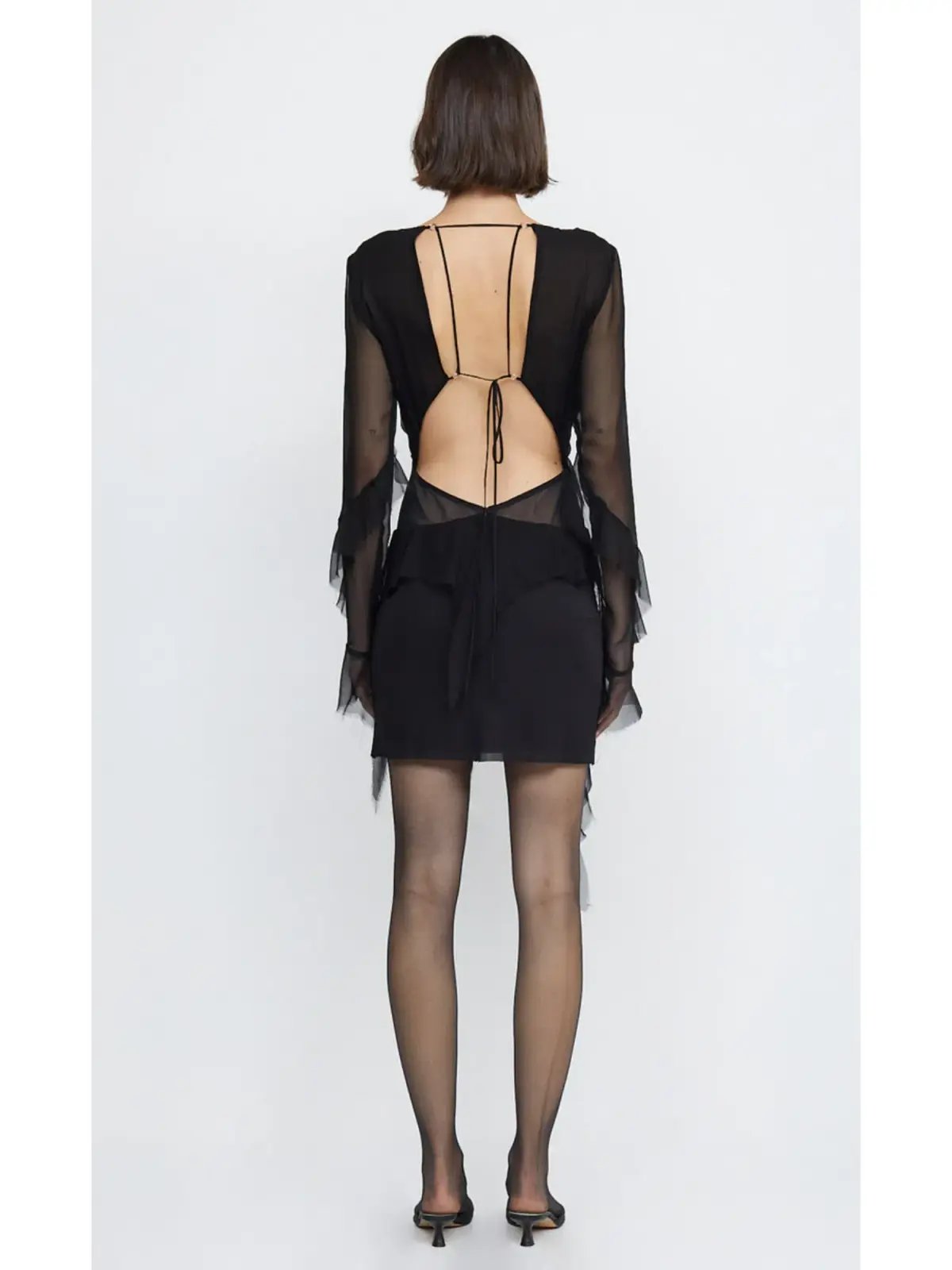 Bec & Bridge Aurelie Frill Long Sleeve Mini Dress Black Size AU 6 photo 3