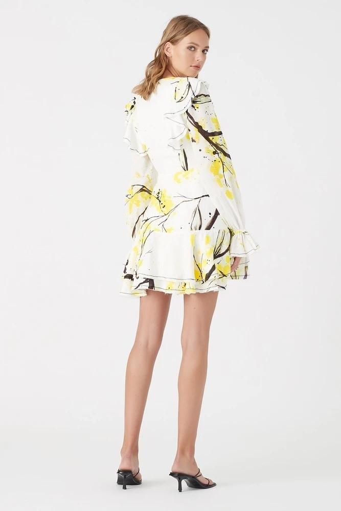 Aje Mimosa Wrap Mini Dress Wattle Print Size 8 photo 2
