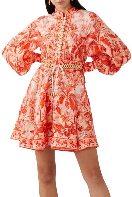 Zimmermann Lyre Billow Sleeve Mini Dress Red Palm Print Size 0/Au 8 photo 3