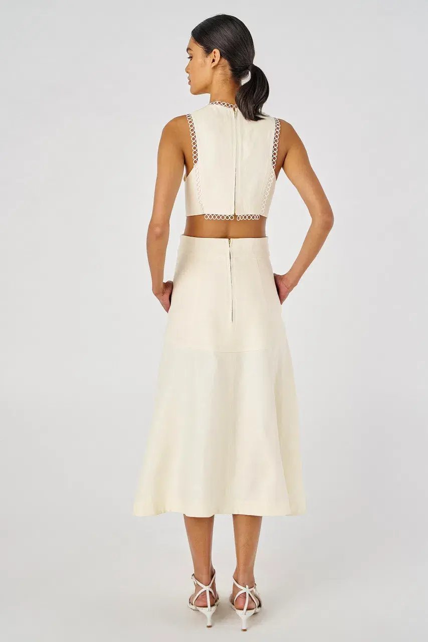 Oroton Lace Flower Midi Dress Soft Cream Size 6 photo 3
