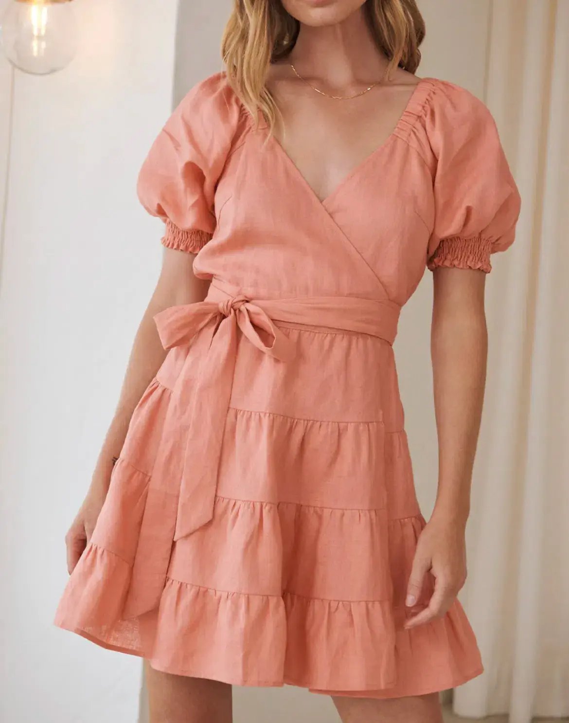 Kivari Alice Wrap Mini Dress Coral Size 8 photo 2