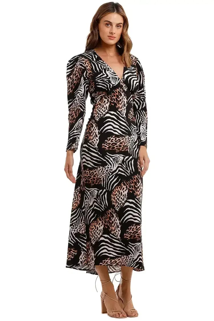 Rixo London Animal Kingdom Midi Dress Print Size 8 photo 2