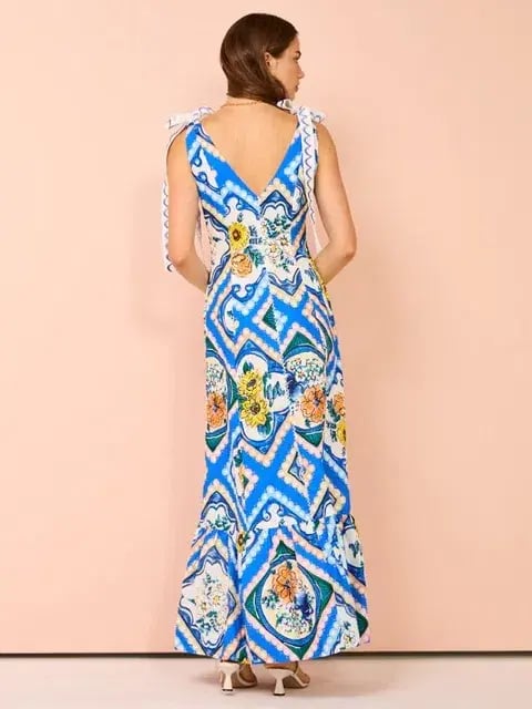 By Nicola - Adoncia Tie Shoulder Maxi Dress In Azure Floral - Size 8 photo 4