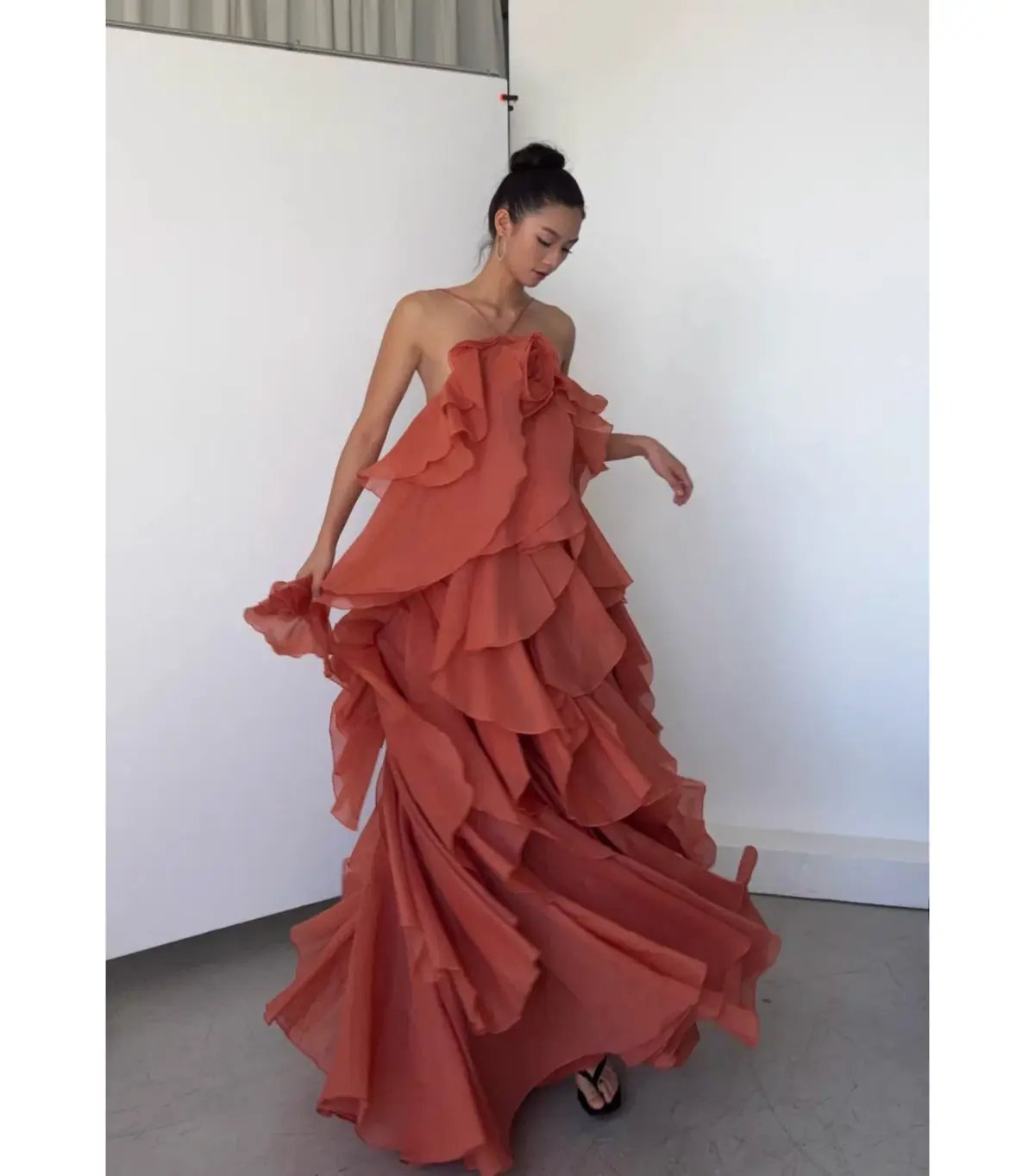 Aje Pandorea Layered Maxi Dress in Coral Clay Size AU 6 photo 4