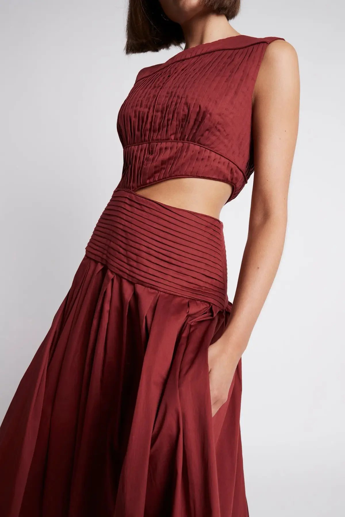 Aje Cascade Cutout Midi Dress in Burgundy Size 6 photo 3