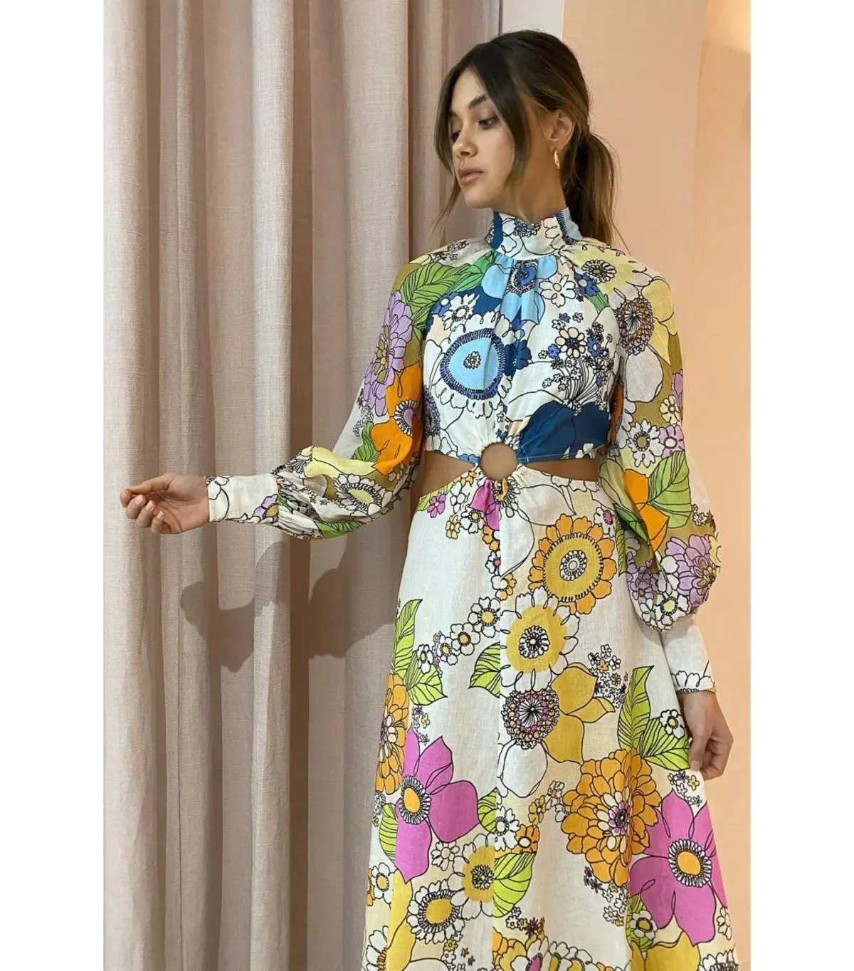 Alemais Farrah Cut Out Midi Dress Floral Size AU 12 photo 2
