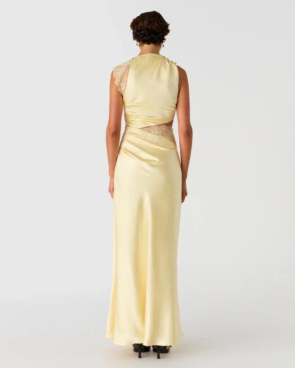 Misha Kimora Satin and Lace Maxi Dress Soft Yellow Size 12 photo 3
