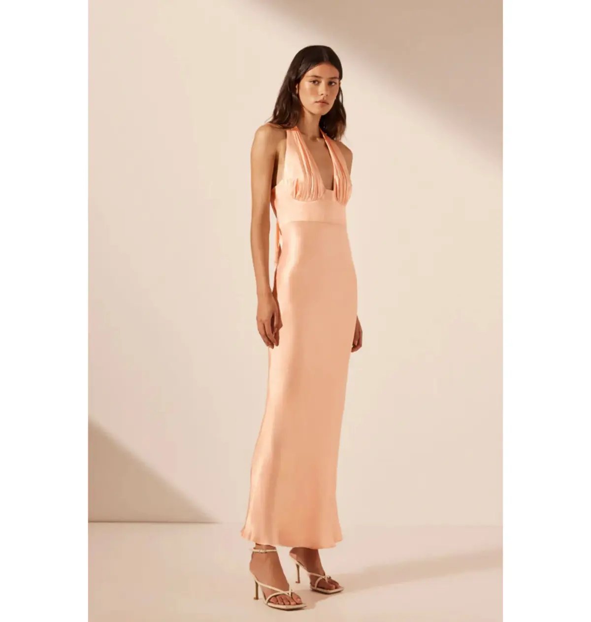 Shona Joy Plunged Halter Midi Dress Peach Size AU 10 photo 3