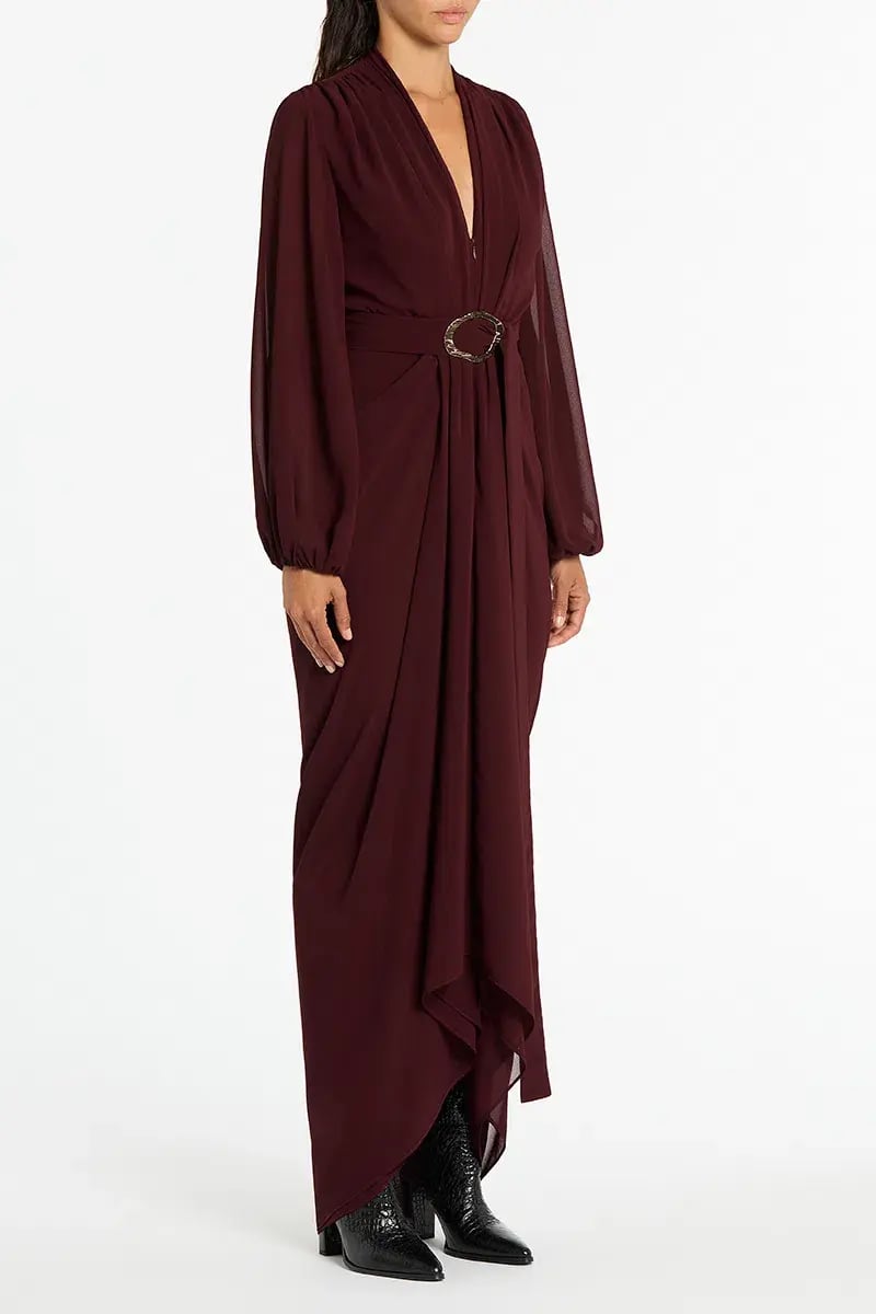 Carla Zampatti Merlot Georgette Waterfall Dress Size 14 photo 2