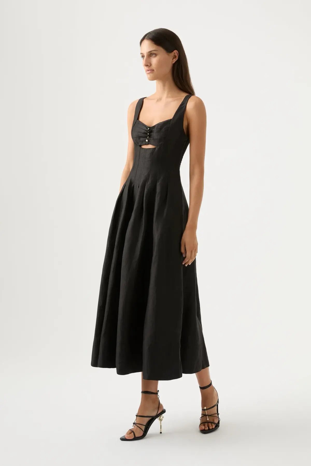 Aje Divinity Pearl Pin Midi Dress Black Size 14 photo 2