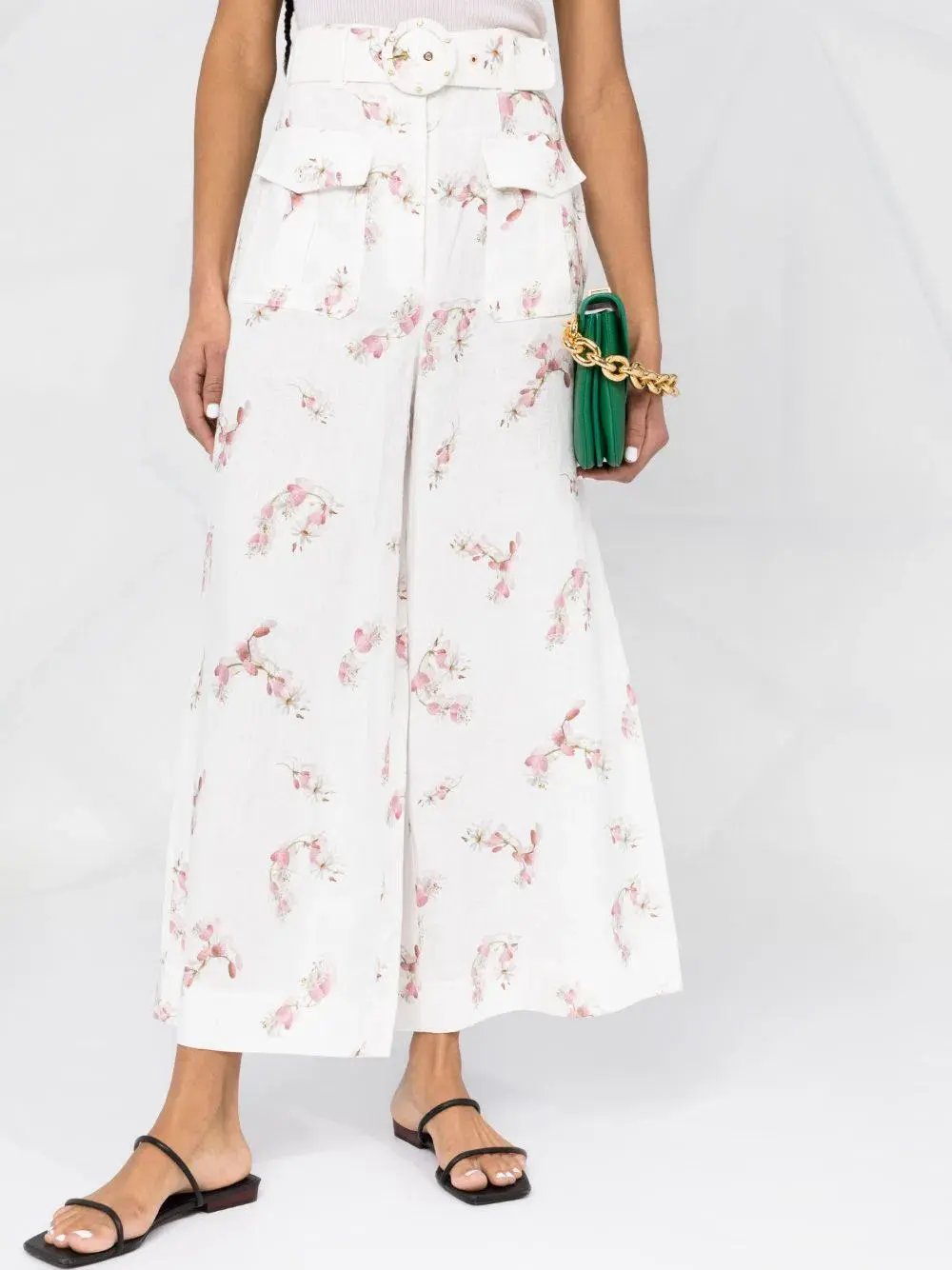 Zimmermann Dancer Wide Leg Belted Trousers White Floral Size 0 / Au 8 photo 2