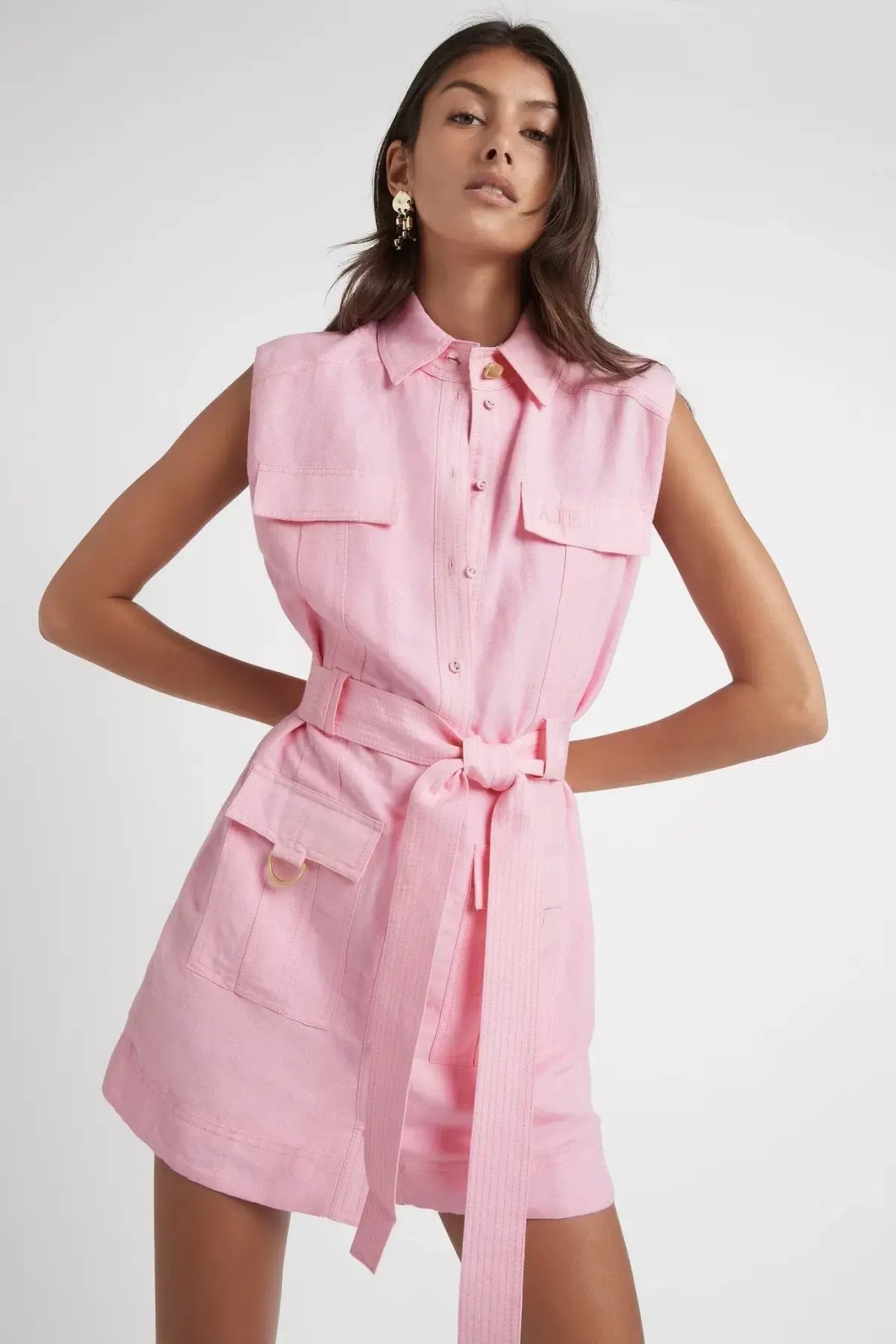 Aje Vista Linen Utility Dress in Pink Size 6 photo 2