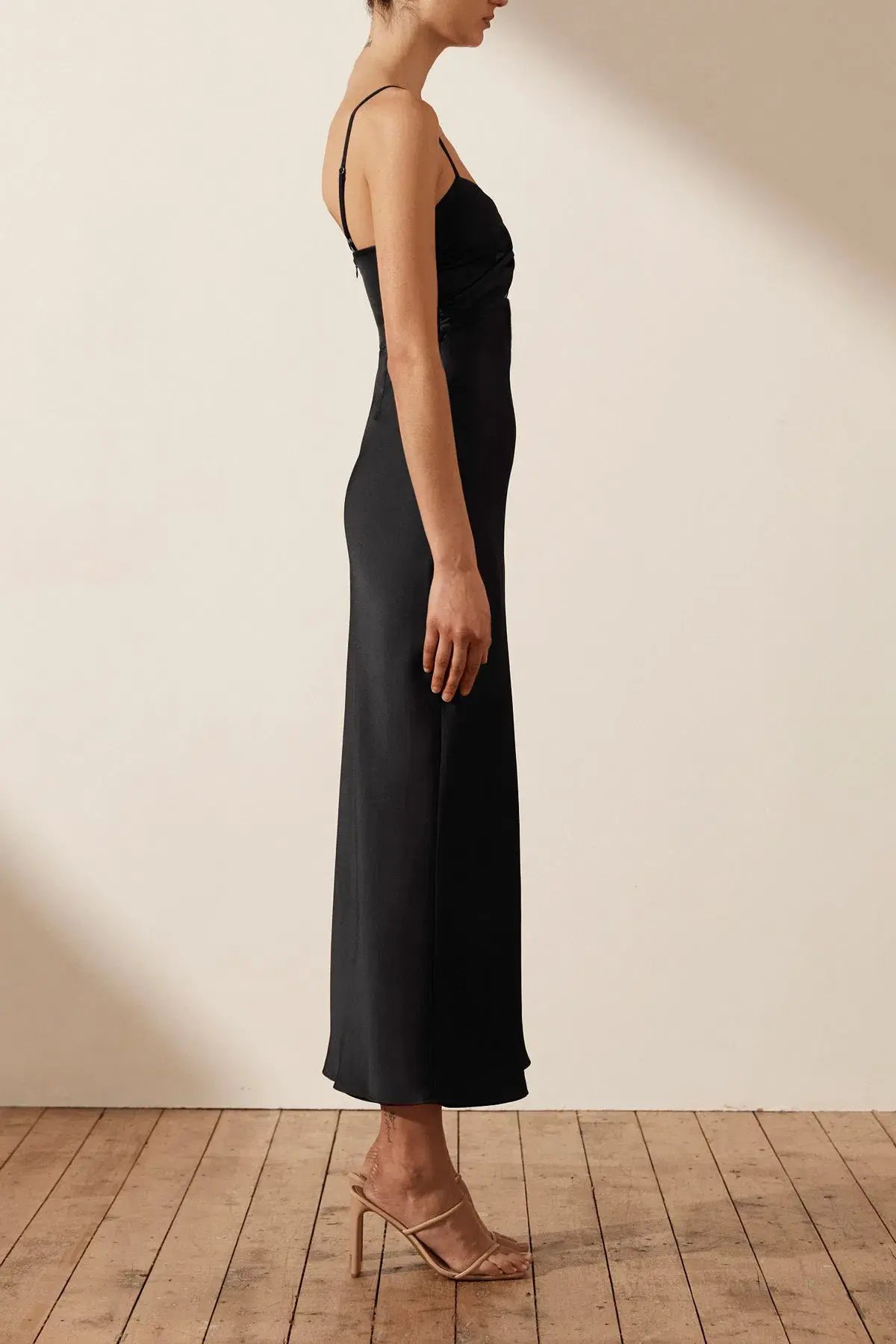 Shona Joy Luxe Twist Front Sleeveless Midi Dress Onyx Black Size 12 photo 4