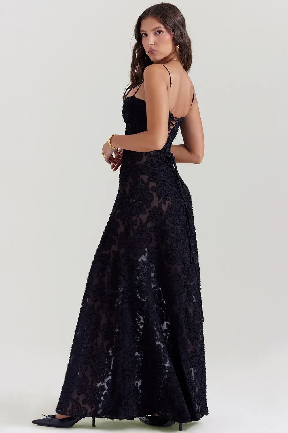House Of CB Seren Lace Back Maxi Dress Black Floral Size S / AU 8 photo 2