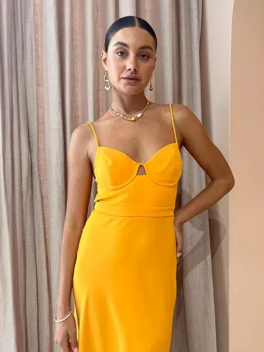 By Johnny Callia Wire Midi Dress in Apricot Orange Size 6 photo 6