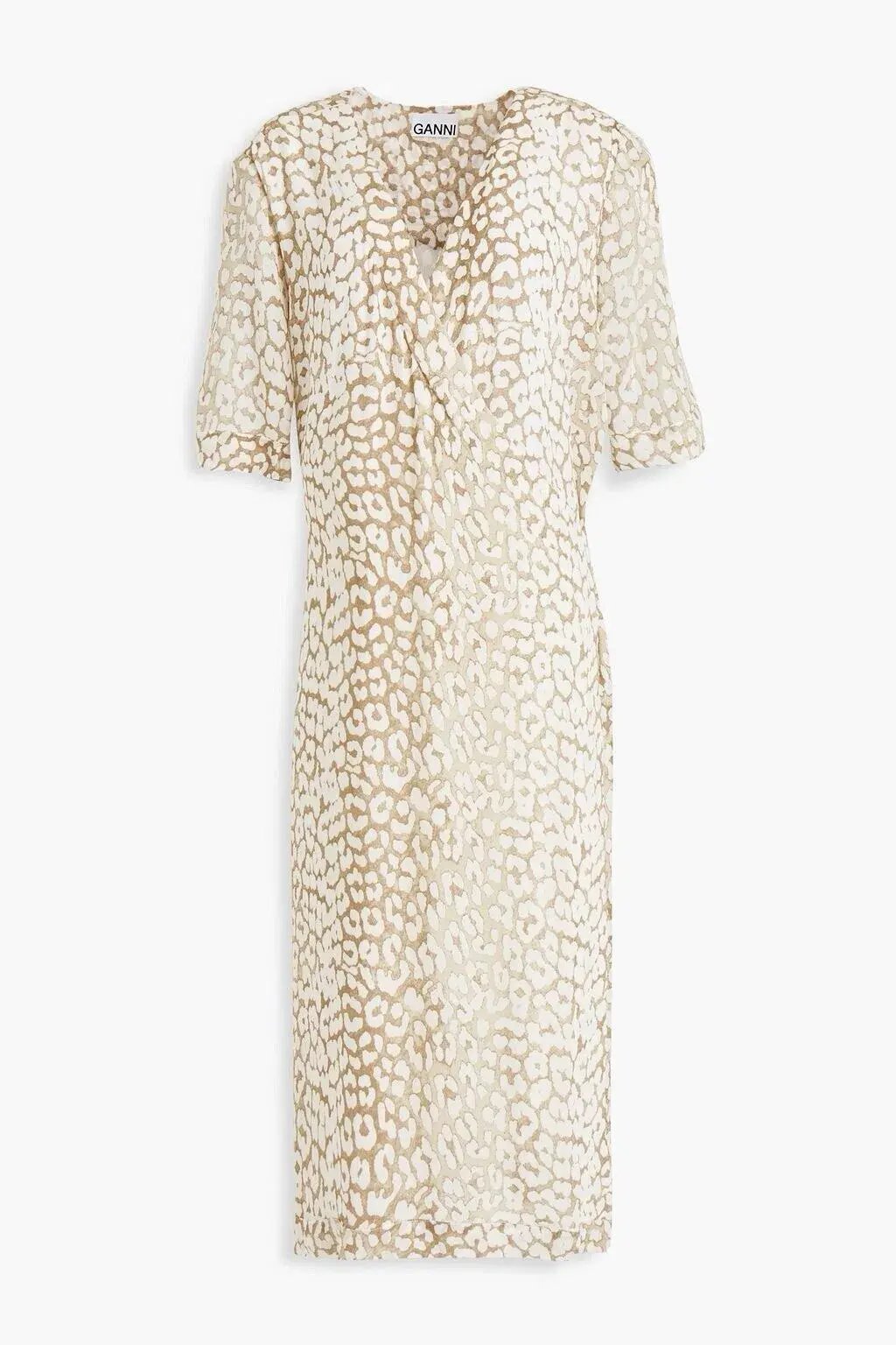 Ganni Leopard Print Crepe Midi Wrap Dress Neutrals Size 36 /  AU 8 photo 5